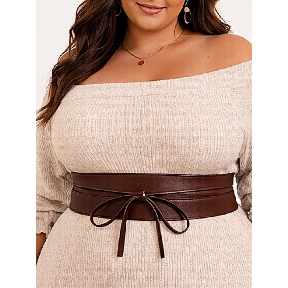Brown Obi Wrap Faux Pebbled Leather Belt L/ XL Wide Waist Classic western Corset